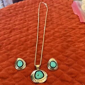 Silver and Turquoise Shadowbox Necklace Set